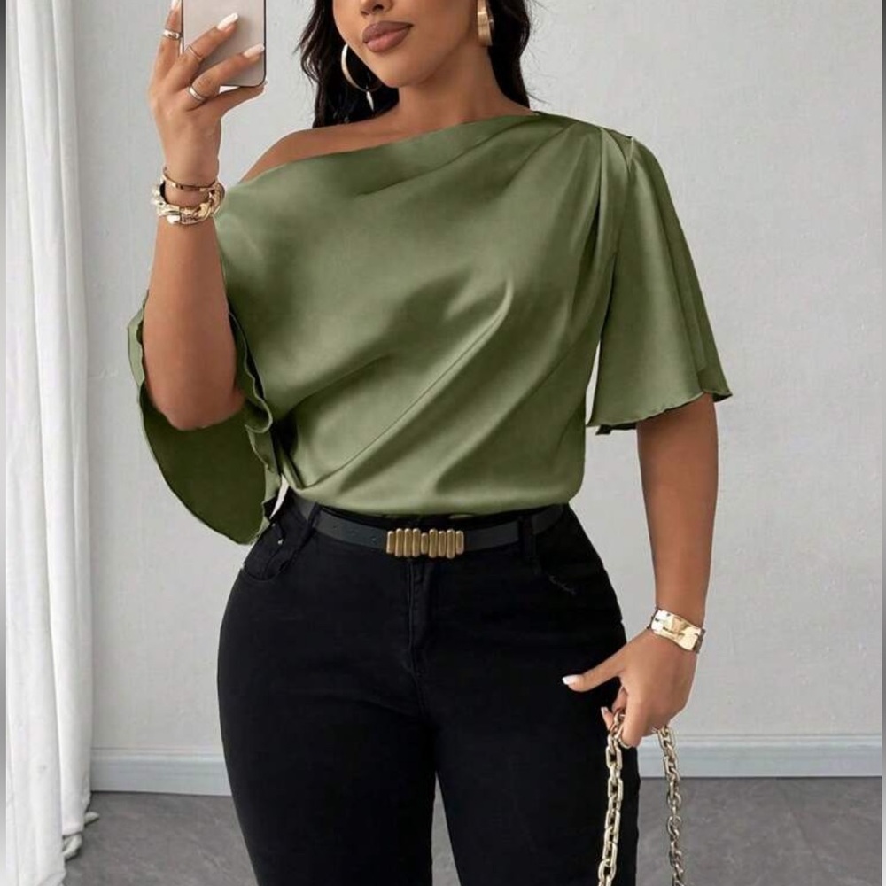 Elegant Olive Green Off-Shoulder Top